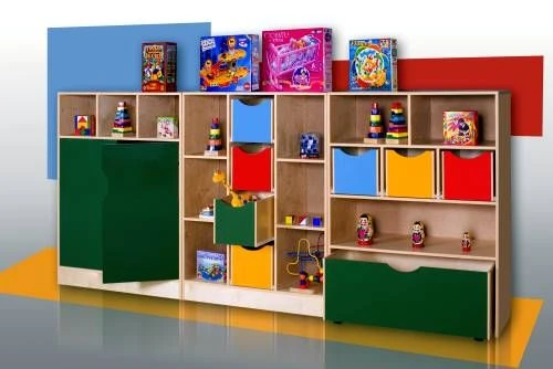Toy Storage Wall with Colorful Bins 752
