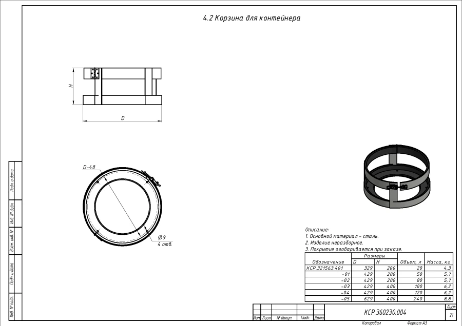 Container Basket for Special Furniture Applications