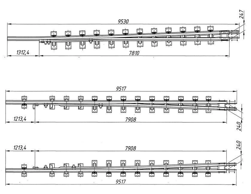 P65 Type Rail with Point, Model 1/9 (Project 2869.01.000/-01; 2869.02.000/-01)