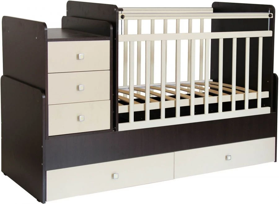Fairy 1100 Convertible Baby Crib with Changing Table - Wenge-Beige, Code 0001033.5