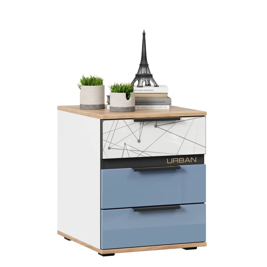 Urban LD.528120.000 Nightstand (White/Black/Capri Blue)