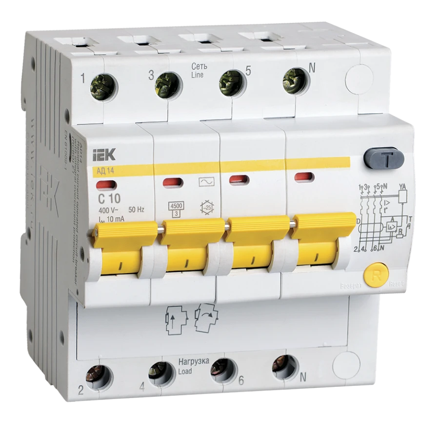 Differential Automatic Circuit Breaker AD14 4P 10A 10mA IEK