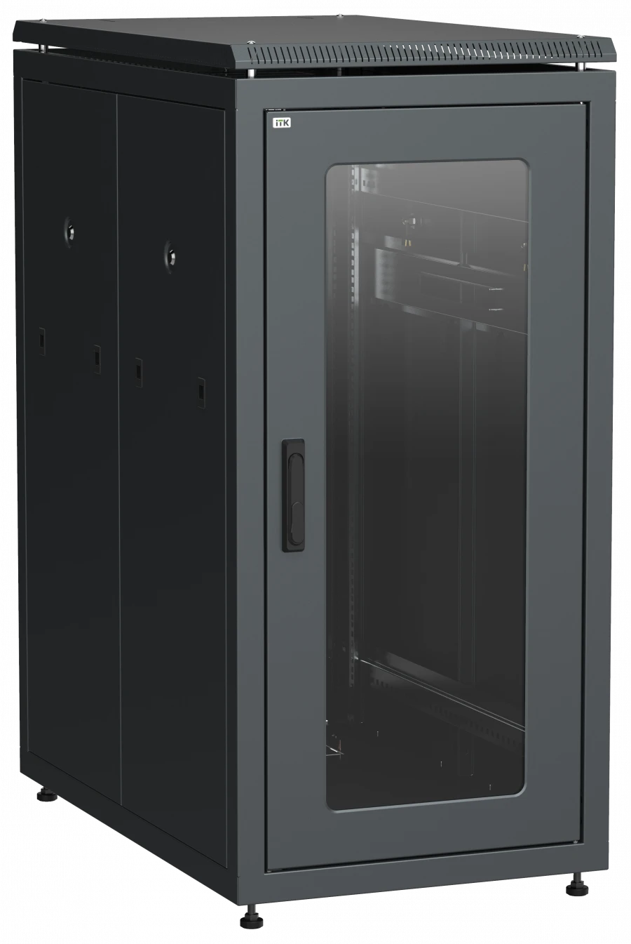 19" Network Cabinet LINEA N 24U 600x1000 mm with Glass Front Door, Perforated Back