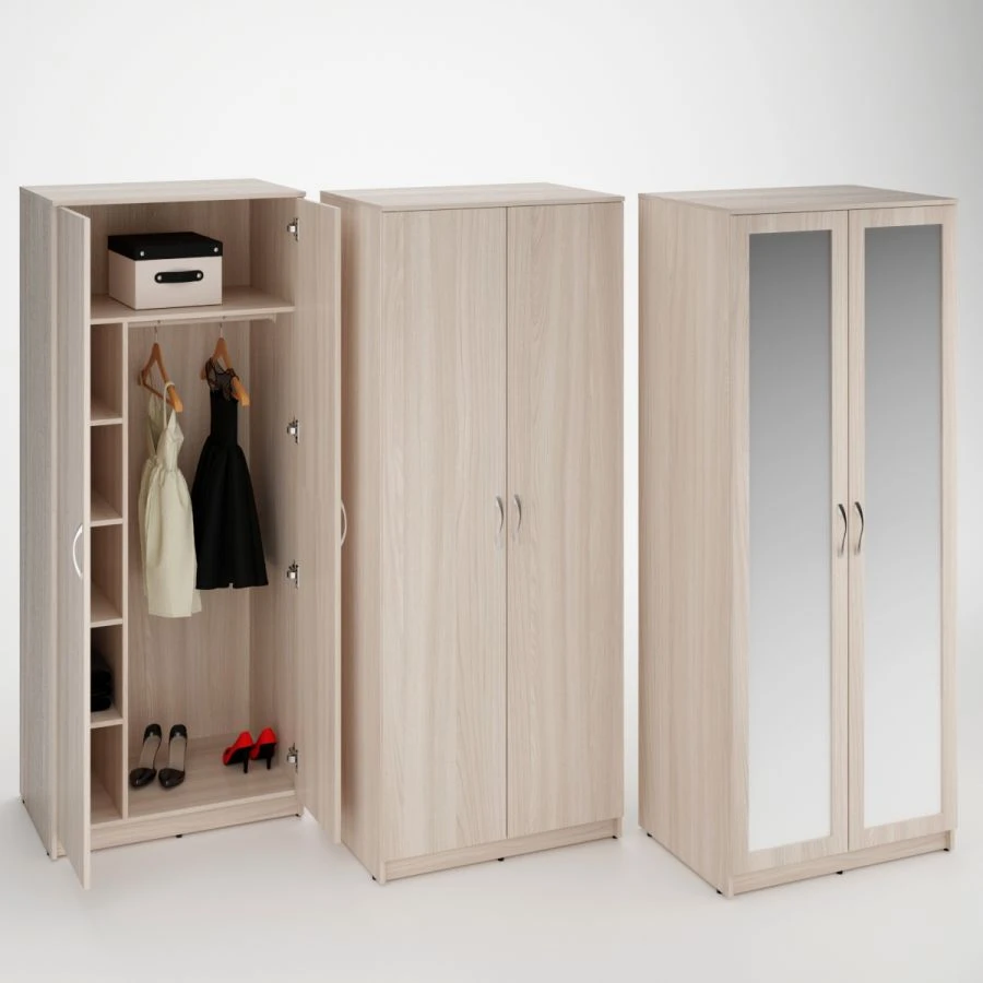 Two-Door Wardrobe with Chrome Rod and Shelves