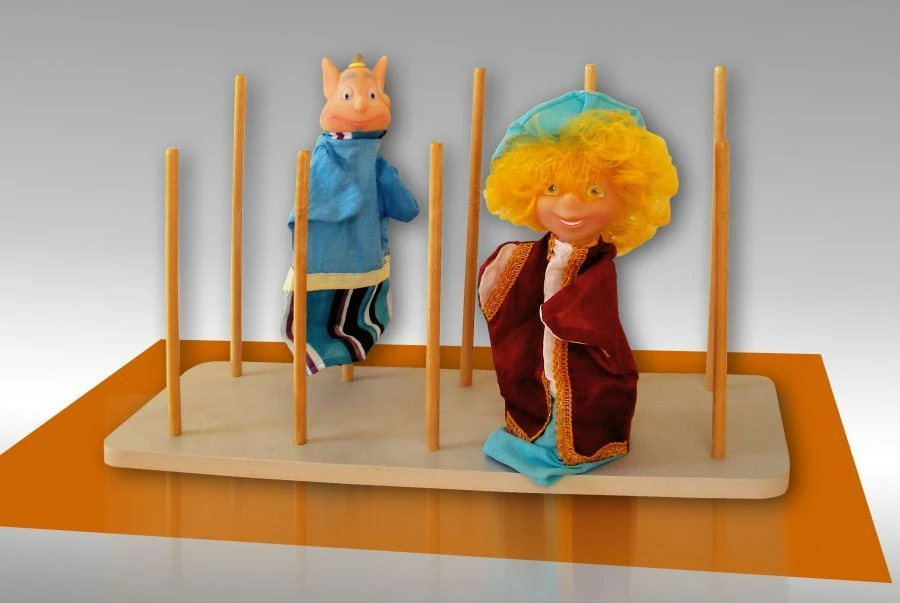 Glove Puppet Stand with Wooden Pegs for Storage