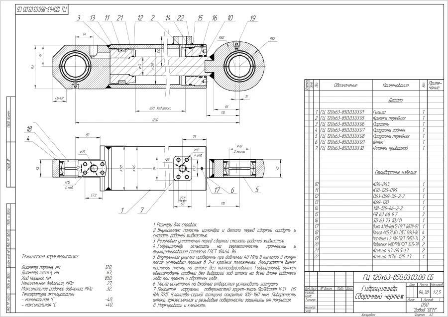 Hydraulic Cylinder CG-120.63x850.11.000