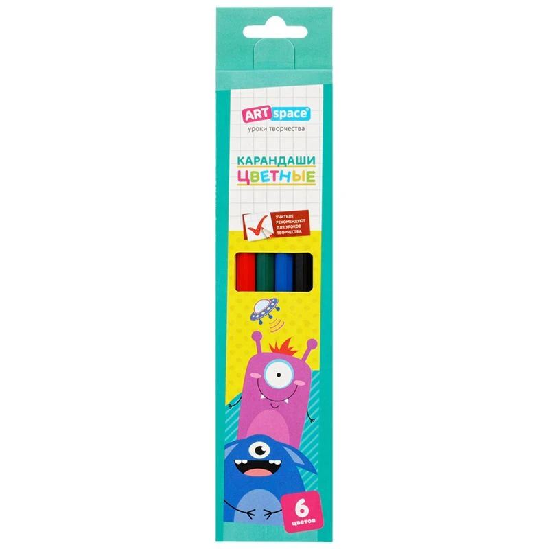 ArtSpace "Monsters" Colored Pencils, 6 Colors, Sharp, Cardboard, Euro Hook