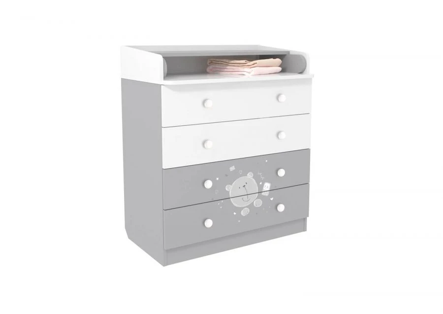 Children's Dresser Polini Kids French Teddy 1580, White-Grey, Art. 0001530.55