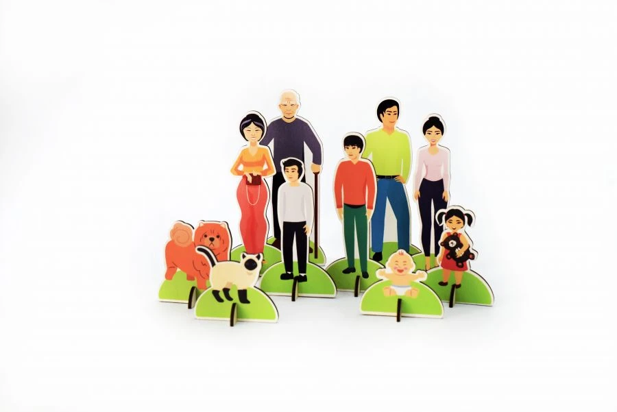 Mongoloid Family Figurine Set - Three Generations