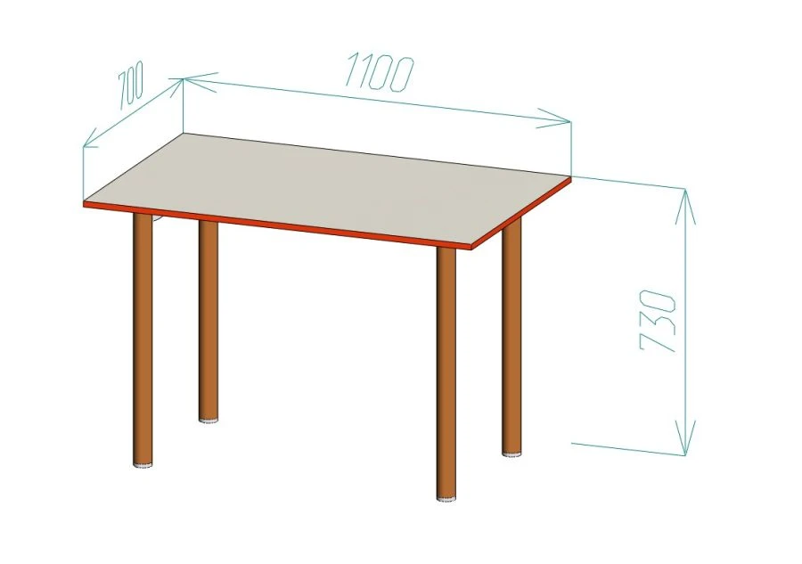 Dining Table with Metal Legs, Width 1100mm, Depth 700mm, Height 730mm