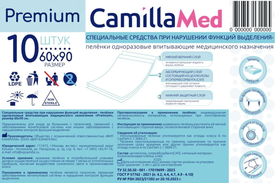 Premium Absorbent Medical Disposable Underpads, Size 60x90 cm