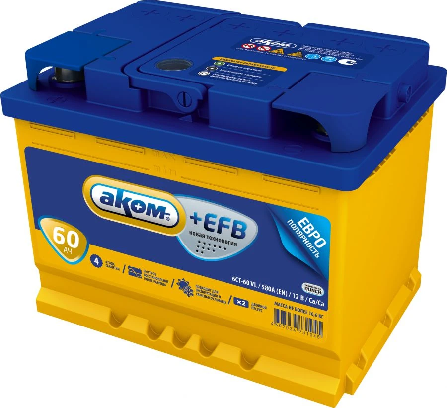 Lead-Acid Starter Battery 6СТ-60VL ACOM Euro EFB