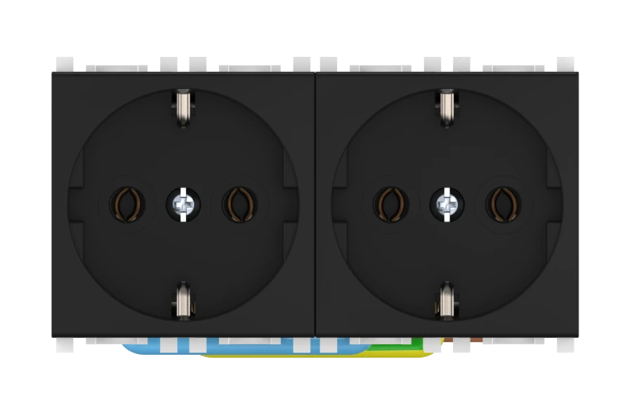CADUCEUS ALING Experience Double Socket with Grounding, 16A, 250V, Black (Soft Touch), Art. 74112.E1