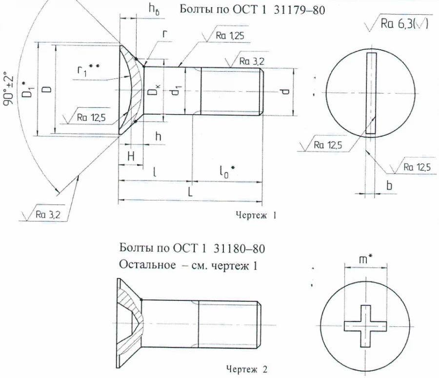 Polished Bolts with Countersunk Head, OST Standards