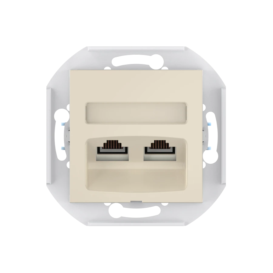 Double Computer Socket CADUCEUS ALING PRESTIGE with Keystone RJ45 Modules Cat.5e UTP, Beige, Art. 6014.9