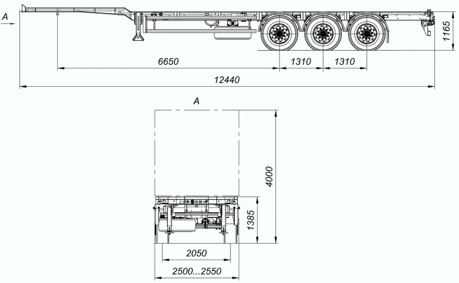 Tri-Axle Container Trailer 9408-30 with CEYLAN AS-1210-225-ST-OV Axles, 12 Ton Capacity