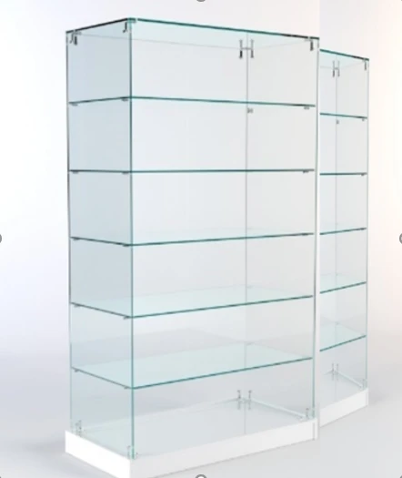 Wooden Frame Showcase with Glass Shelves