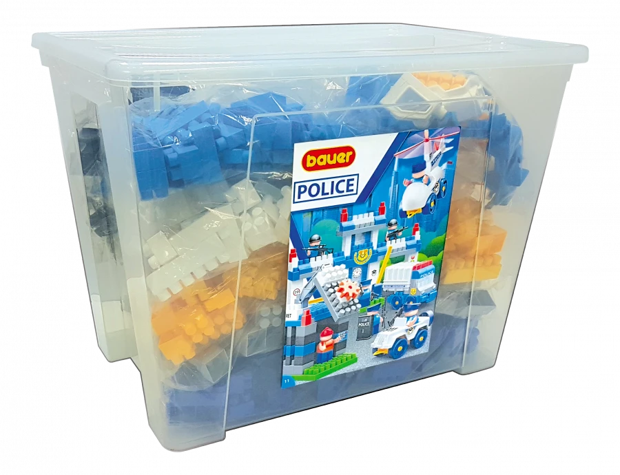 Bauer Police Building Set with 70L Container, 8 Instructions, and Thematic Stickers