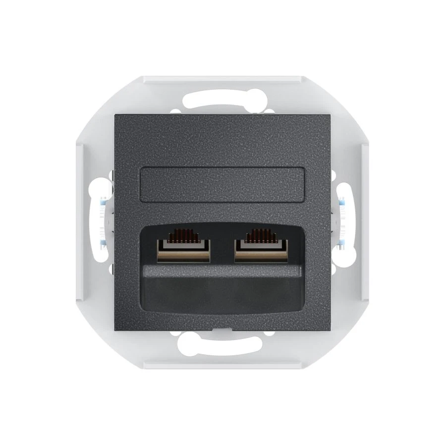 Double Computer Socket with Keystone RJ45 Modules Cat.6 FTP, Graphite, Art. 601