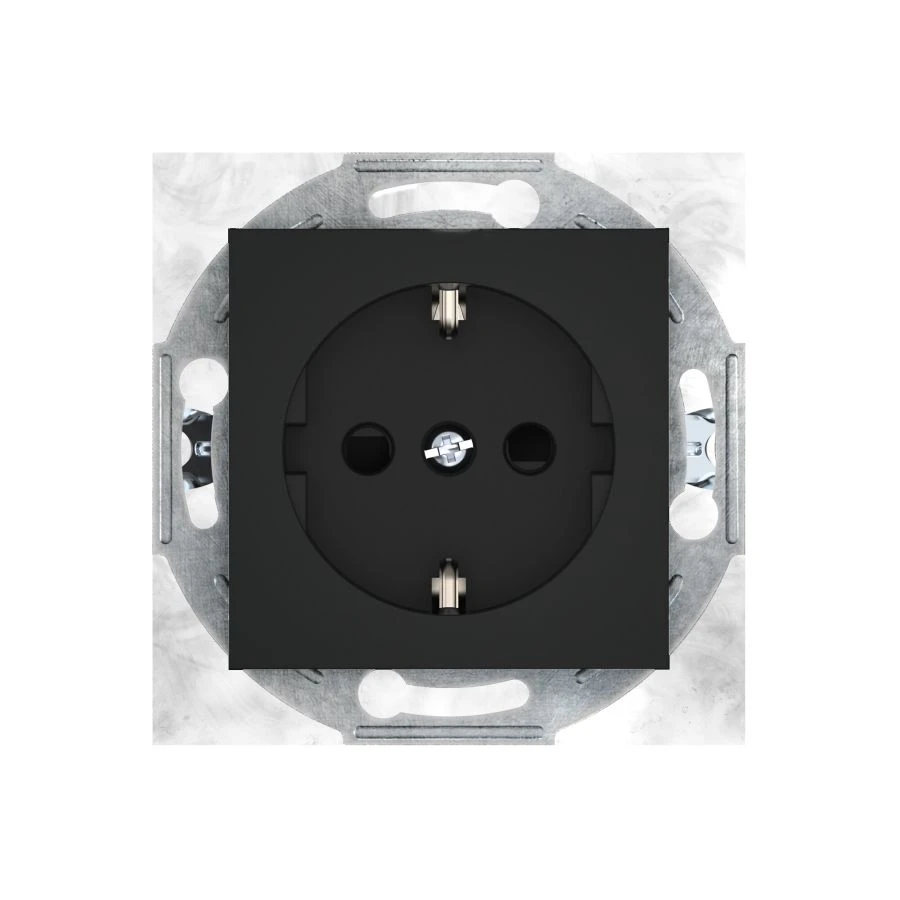 CADUCEUS ALING PRESTIGE Concealed Socket with Grounding and Shutters, 16A, 250V, Black (Soft Touch)