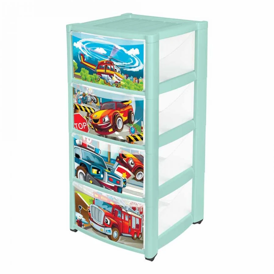 Practical Children's Rolling Dresser with 4 Drawers and Application, Green