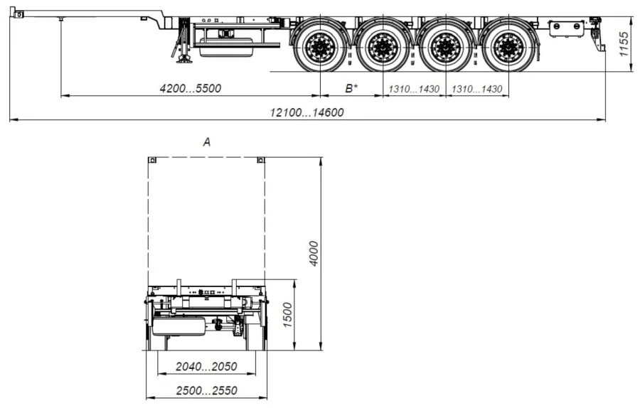 Four-Axle Container Transport Semi-Trailer 12 Ton Capacity AM9460-33S