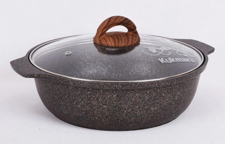 3L Aluminum Cast Frying Pan with Non-Stick Coating by Kukmara, Glass Lid, Granit Ultra Line