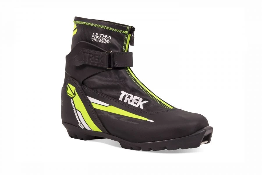Trek Experience1 Black Ski Boots with Neon Green Logo
