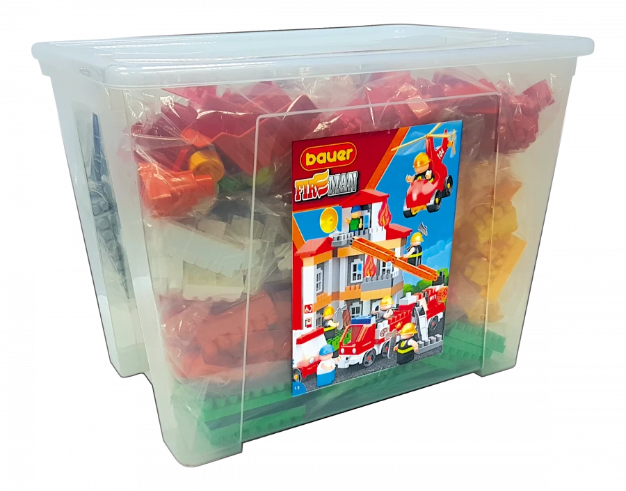 Bauer "Firefighters" Building Set - 70L Container, 8 Instructions, Themed Stickers