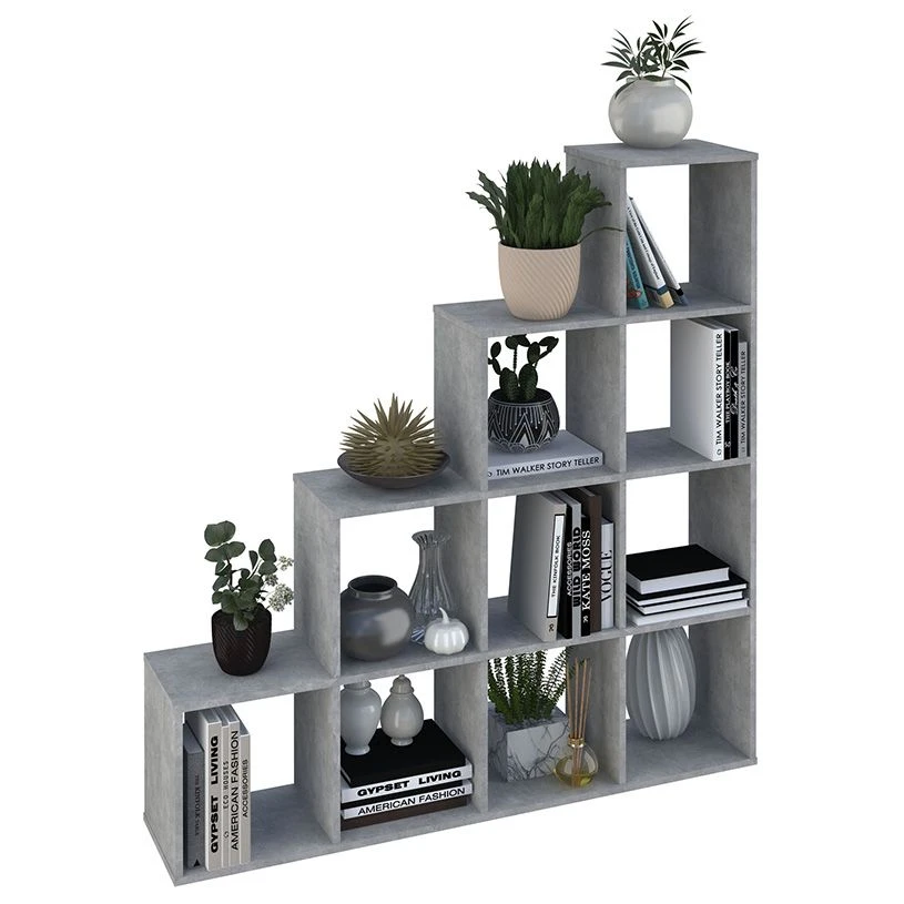 Polini Home Smart Cascade Open Shelf 10 Sections, Concrete, Model 0001697.75