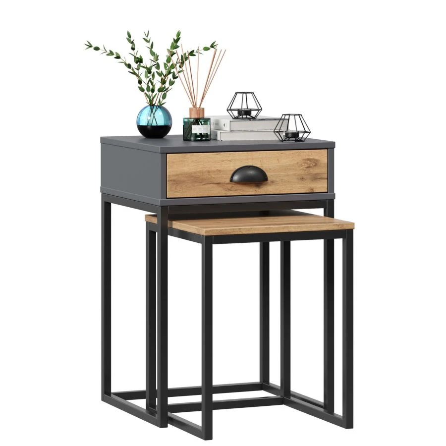 Loft LD.689060.000 Table and Stool Set (Wotan Oak/Onyx Grey)