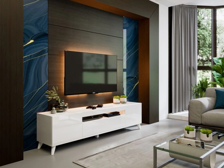 Brooklyn TV Cabinet 1800 (Glossy White, Version 1)