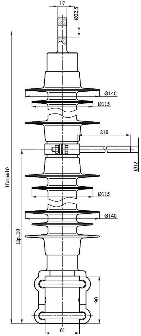 Ribbed Shell Insulator for Contact Network KSPKr 120-3/0.6-0.4-NV
