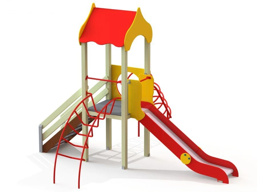 Children's Play Complex with Roof, Ladder, Slide, and Climbing Features - DIC 1.017