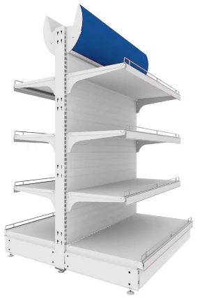 Island Display Rack with Perforated Posts and Shelves