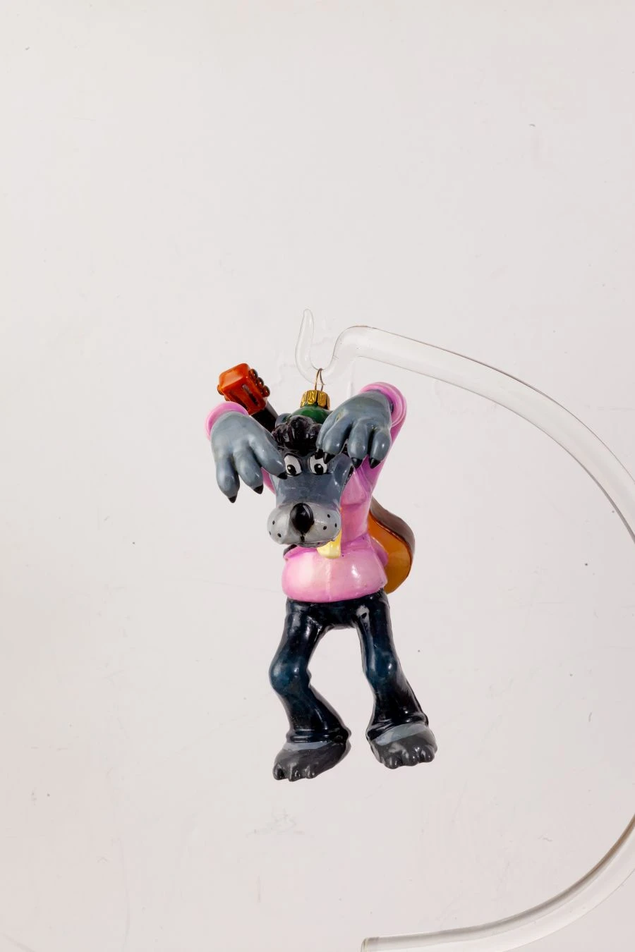 Handcrafted Glass Christmas Ornament "Wolf with Guitar