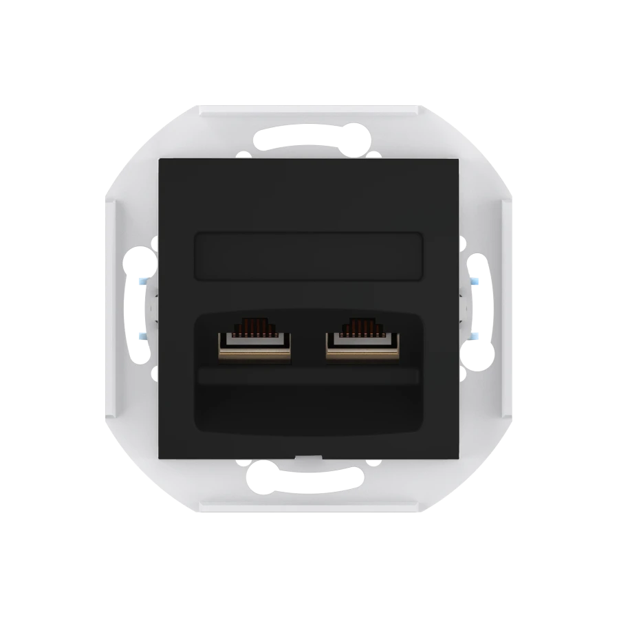 Caduceus Aling Prestige Dual Computer Socket with Keystone RJ45 Modules, Black