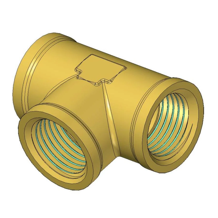 Brass T-Fitting with Three M16 Male Ports for Fluid Connections