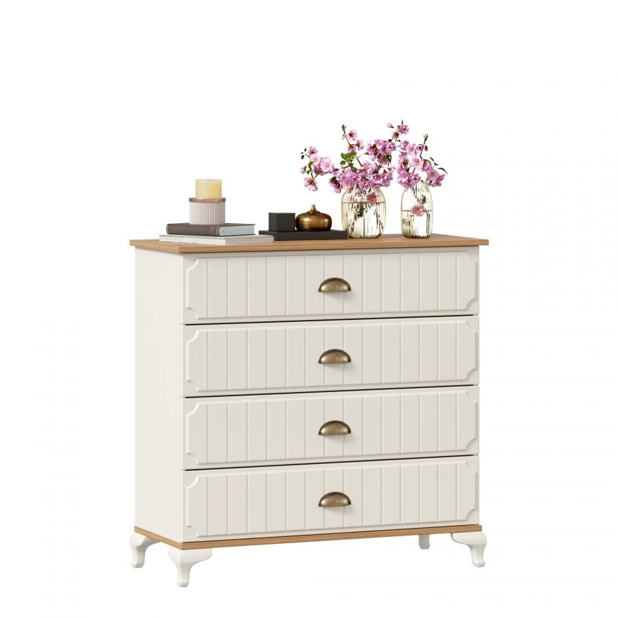 Villaggio LD.680140.000 Chest of Drawers (Alabaster/Golden Oak)