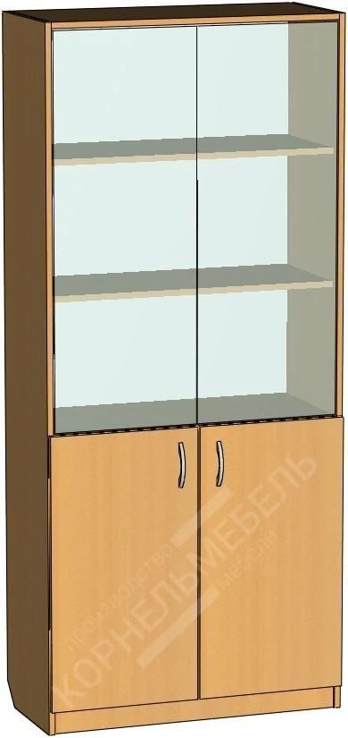 Glass Display Cabinet with Enclosed Base and Three Shelves