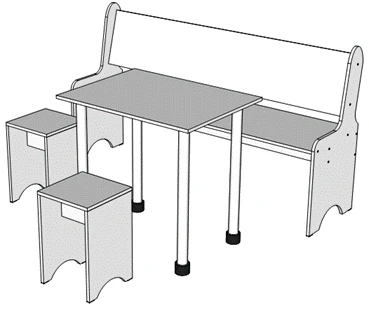 Kitchen Corner Set with Dining Table, Sofa and Stools (2 pcs)