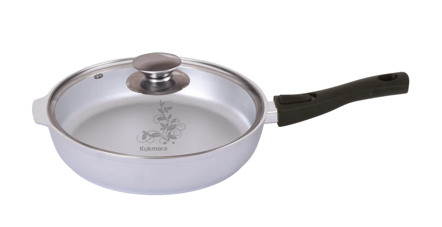 Aluminum Cast Frying Pan 280/65mm with Removable Bakelite Handle and Glass Lid by Kukmara