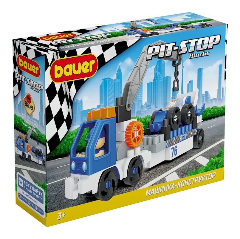 Bauer Developmental Toy Construction Set "Pit Stop" - Tow Truck & Race Car