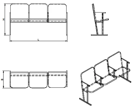 Three-Seat Auditorium Chair Section (KA.3 Series)