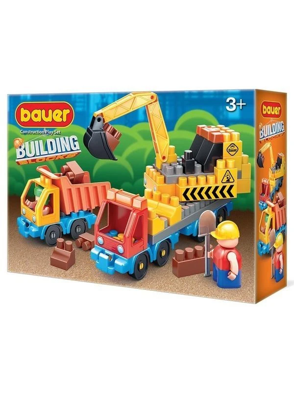 Children's Developmental Construction Toy Bauer "Construction" Set "Construction Equipment" 69 Pieces