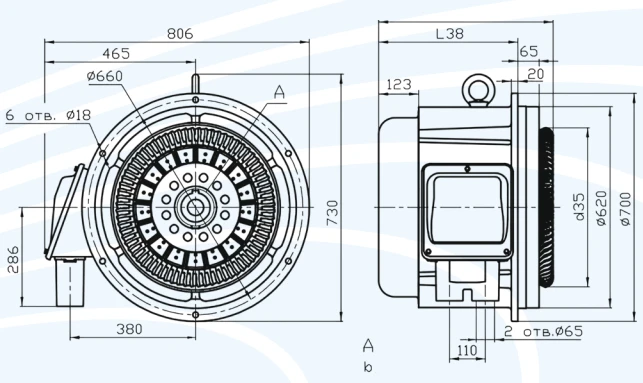 Asynchronous Electric Motor AIN 45/90-A12/6, 45 kW