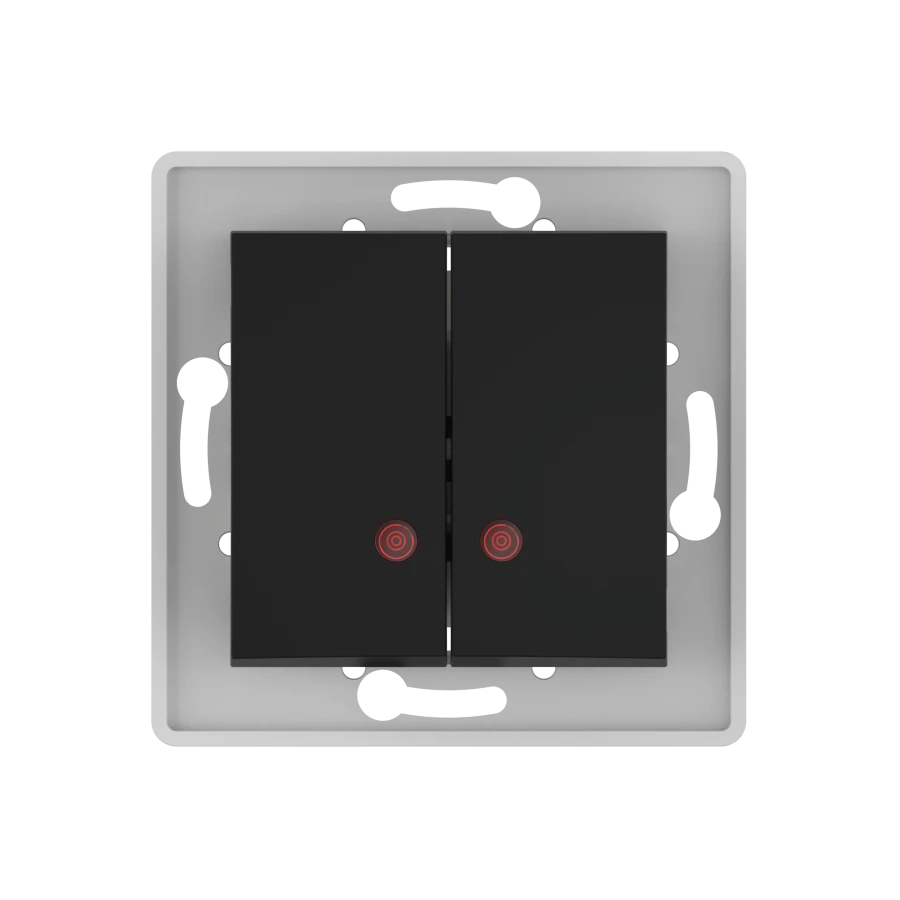 CADUCEUS ALING PRESTIGE Two-Gang Hidden Switch with Indicator 10AX, 250V, Black (Soft Touch) - 6026