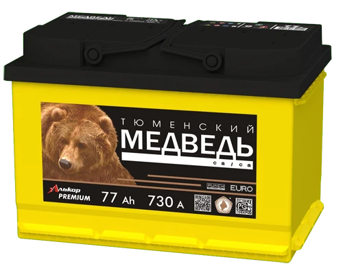 Lead-Acid Starter Battery for Internal Combustion Engines 12V Tyumen Bear 6ST-77VLA