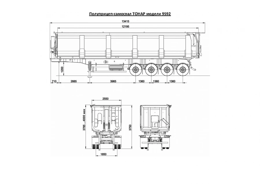 Tonnar 9592 Dump Semi-Trailer with Axles Models 90422, 90424, 90431