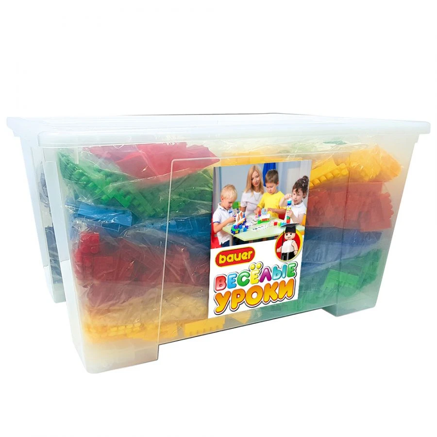 Bauer Educational Constructor "Fun Lessons: Numbers and Letters" (130L container, 48 educational cards, 15 instructions, 1958 stickers)